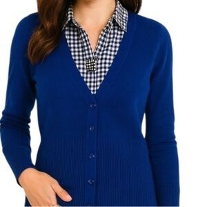 J Crew Cashmere Wool Nylon Blend Blue Cardigan Sweater
